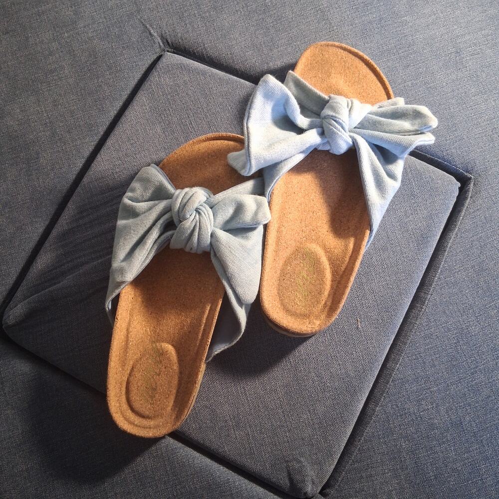 Aerie Blue Bow Cork Footbed Slide Sandals Size 6